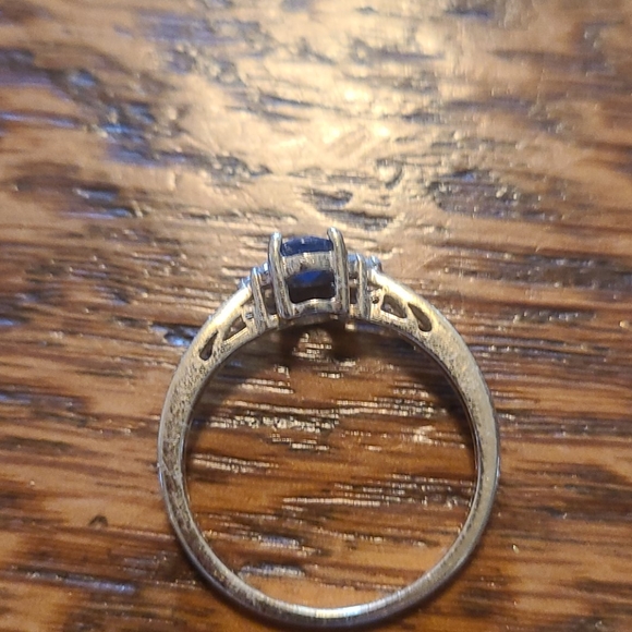 Dainty sapphire with diamond chips on side gold band...new $$ - Picture 2 of 7